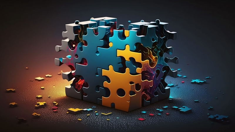 puzzle of increasingly complicated problem - created with generative AI technology